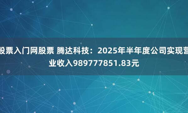 股票入门网股票 腾达科技：2025年半年度公司实现营业收入989777851.83元